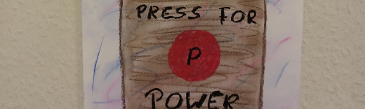 Zeichnung auf Papier mit Schrift "Press for Power"