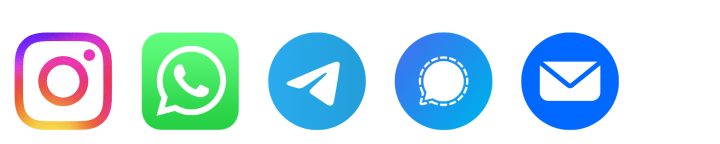 Das Bild zeigt das Logo folgender Apps: Instagram, Whatsapp, Telegram, Signal, E-Mail
